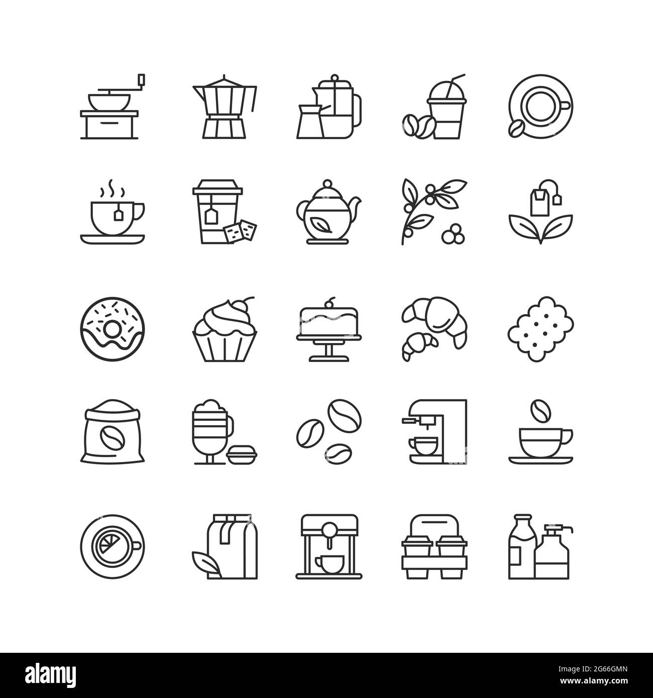 Ensemble d'icônes linéaires pour le café et le thé Illustration de Vecteur