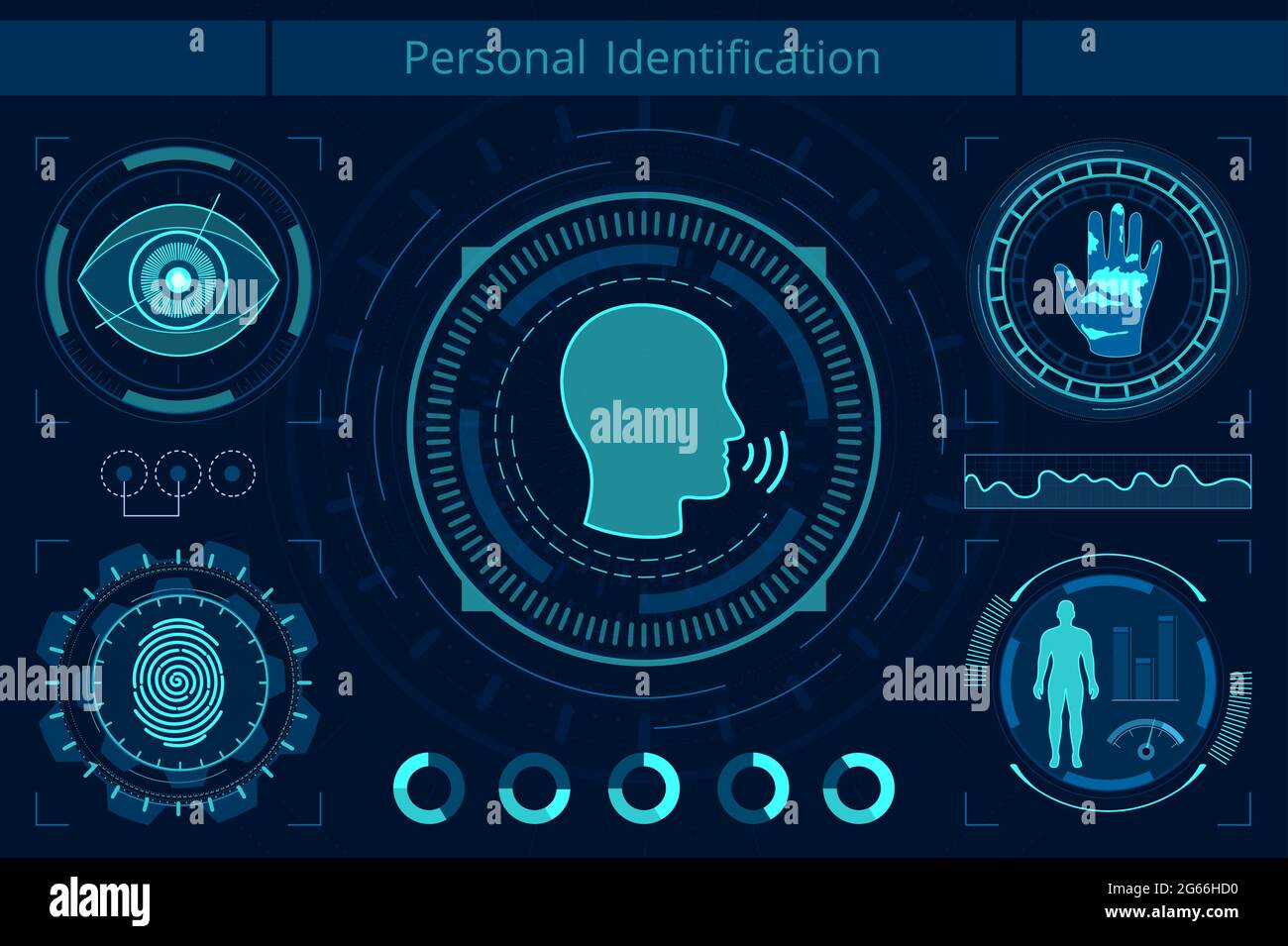 Illustration vectorielle plate d'identification personnelle. Recherche sur la technologie de l'IA. Réseau neuronal, concept d'apprentissage machine. Système de reconnaissance intelligent Illustration de Vecteur