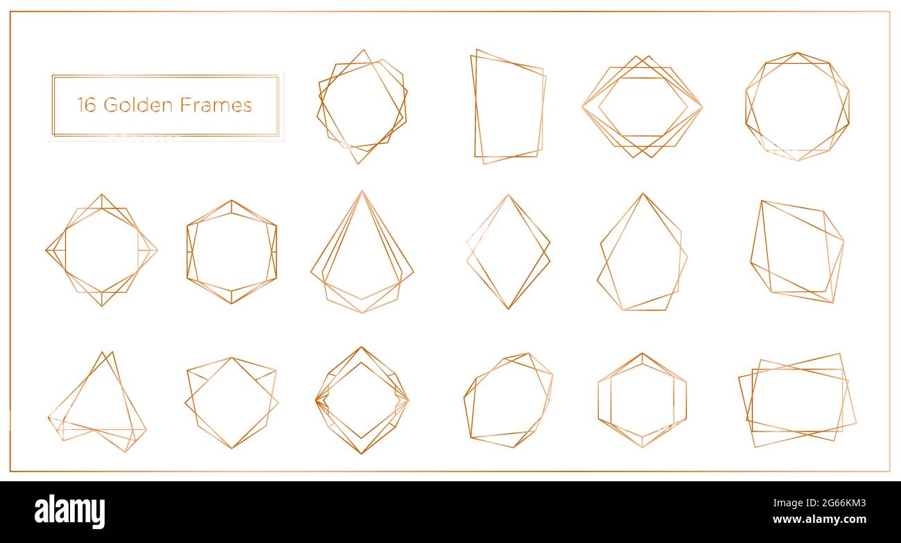 Illustration vectorielle de cadres de segments dorés sur fond blanc. Collection de cadres fins en polyèdre géométrique, idéale pour les invitations de mariage Illustration de Vecteur