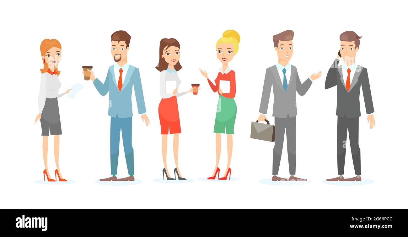 Jeu de caractères professionnels d'illustration vectorielle. Discussions entre collègues, hommes d'affaires et femmes d'affaires poignée de main, travail d'équipe concept dans le style de dessin animé plat. Illustration de Vecteur Jeu de caractères professionnels d'illustration vectorielle. Discussions entre collègues, hommes d'affaires et femmes d'affaires poignée de main, travail d'équipe concept dans le style de dessin animé plat. Illustration de Vecteur