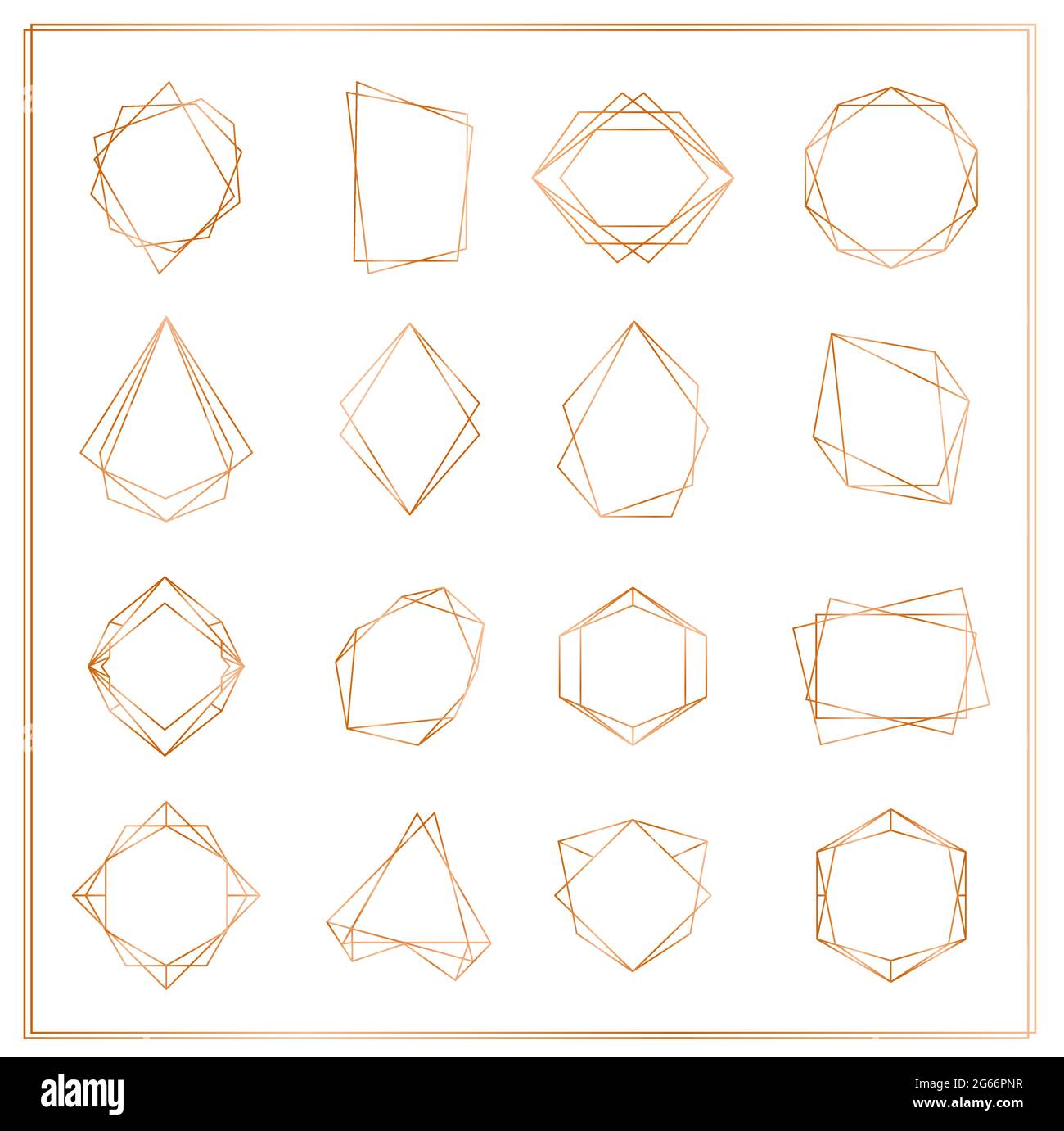 Illustration vectorielle de segments dorés, cadres isolés sur fond blanc. Collection de cadres fins en polyèdre géométrique pour l'invitation à un mariage Illustration de Vecteur
