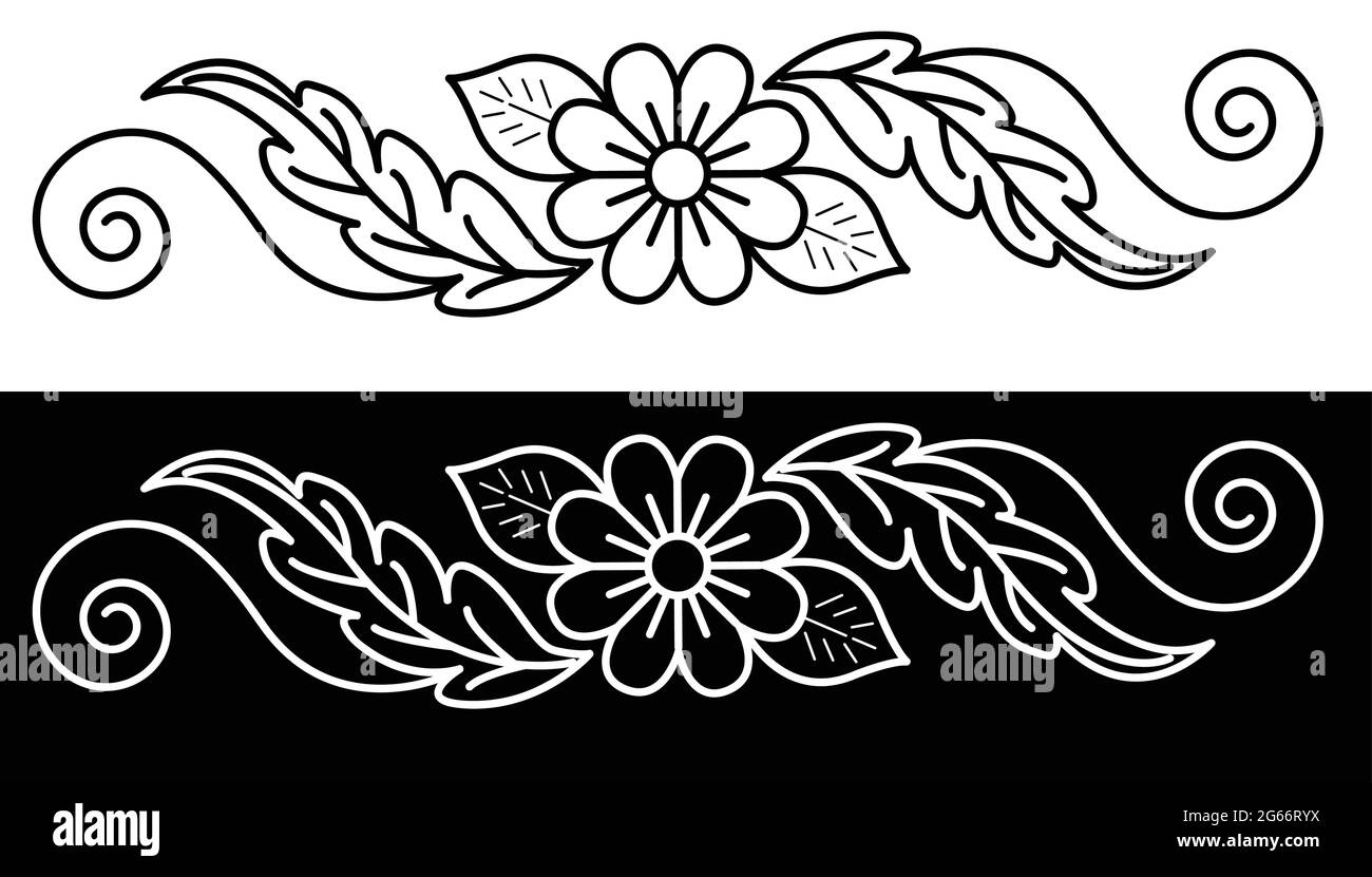 Décor indien traditionnel et culturel Border concept d'art floral isolé sur fond noir et blanc Illustration de Vecteur