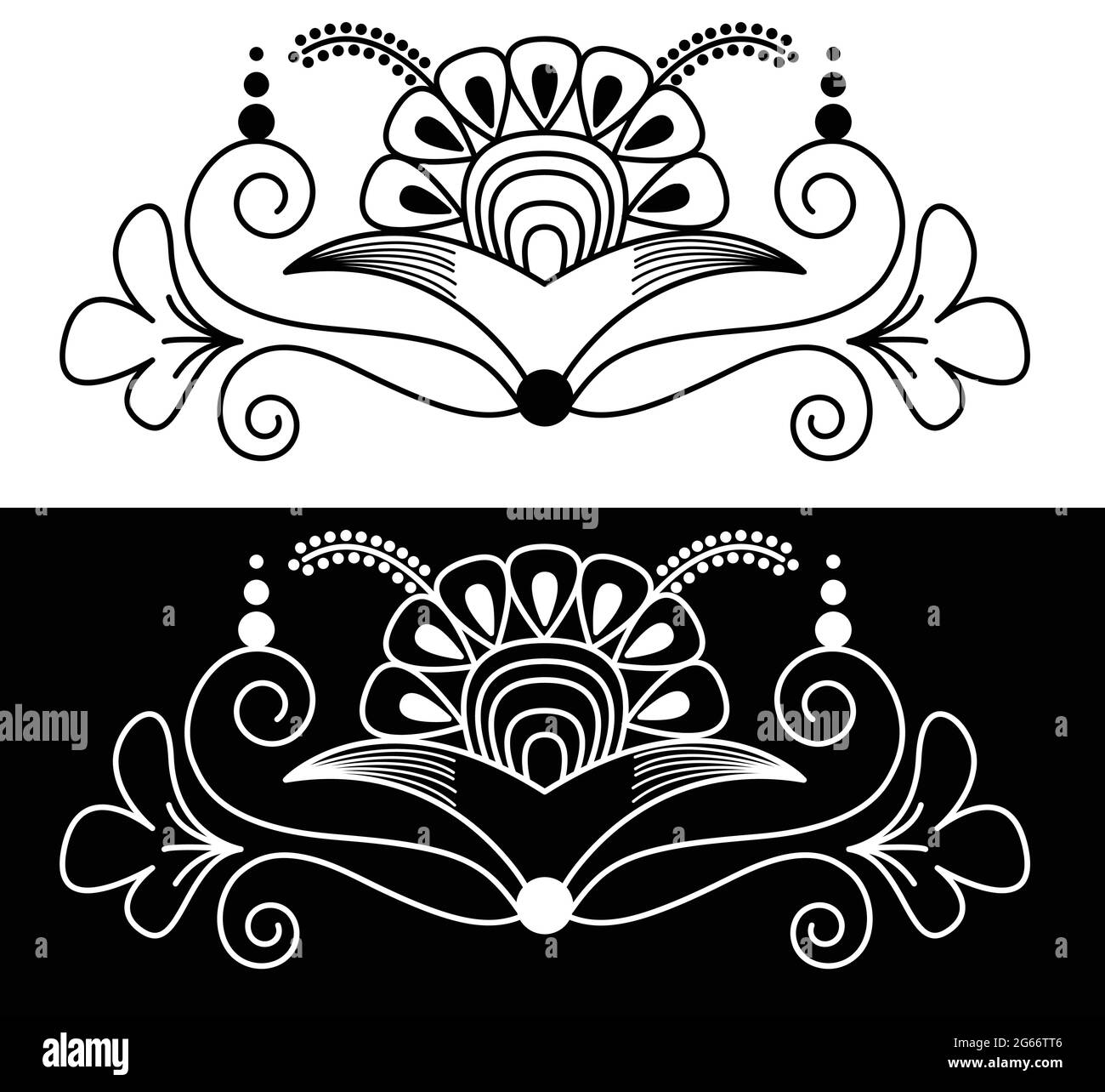 Décor indien traditionnel et culturel Border concept d'art floral isolé sur fond noir et blanc Illustration de Vecteur