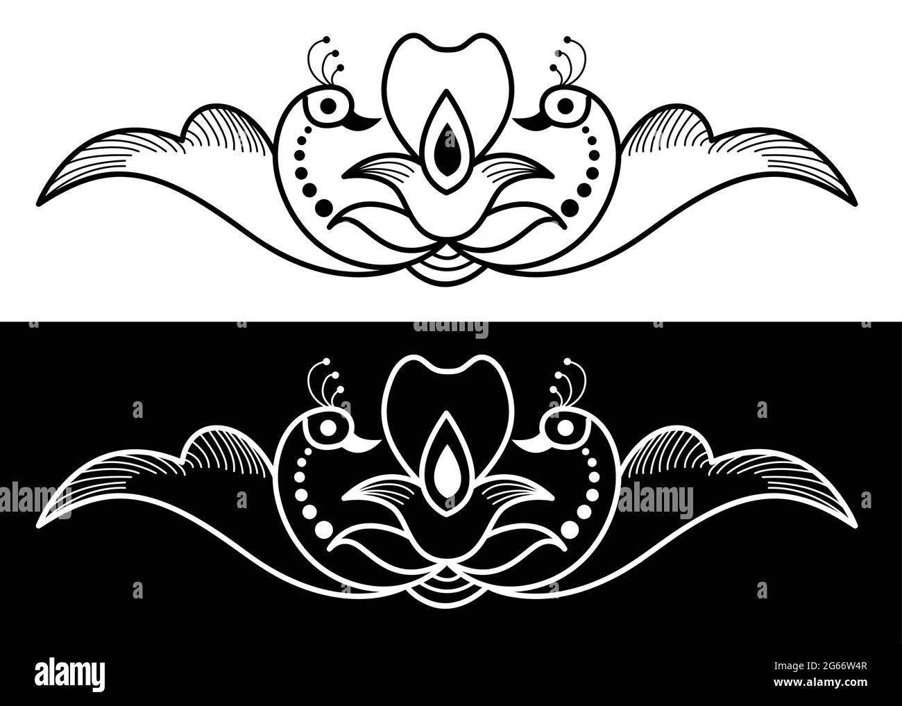 Décor indien traditionnel et culturel Border concept d'art floral isolé sur fond noir et blanc Illustration de Vecteur