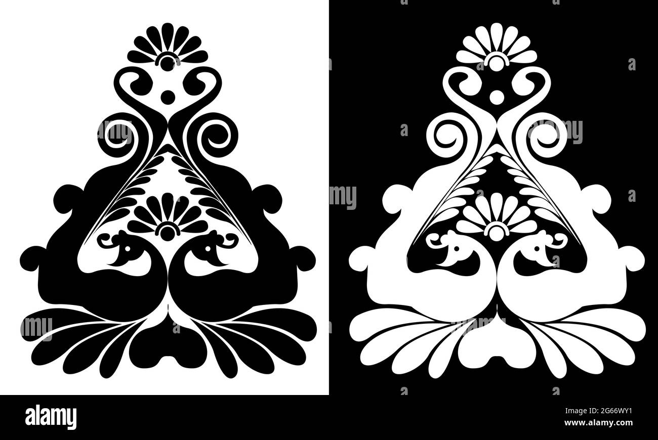 Beaux paons avec des plumes florales isolées sur fond noir et blanc - illustration vectorielle Illustration de Vecteur