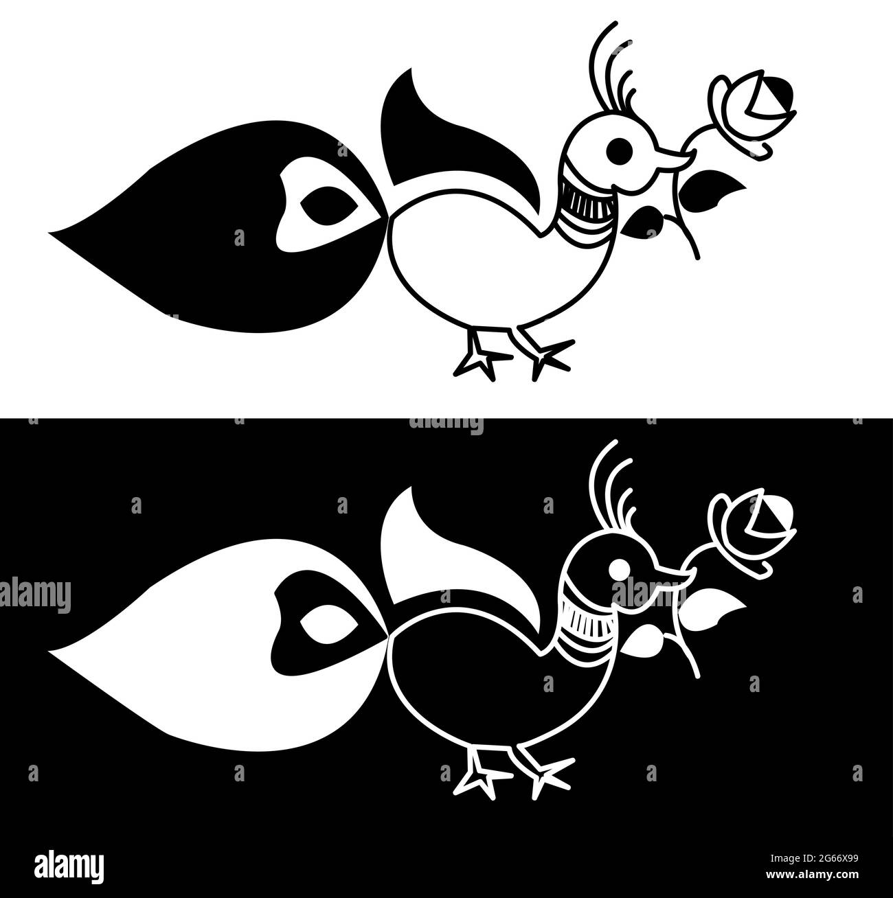 Beaux paons avec des plumes florales isolées sur fond noir et blanc - illustration vectorielle Illustration de Vecteur