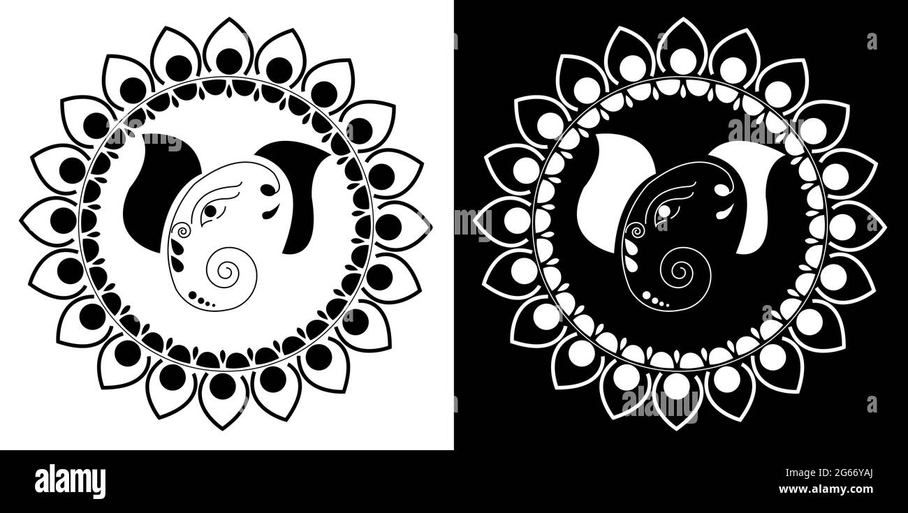 Lord ganesh vecteur conception concept de l'art floral et des pétales isolés sur fond noir et blanc Illustration de Vecteur