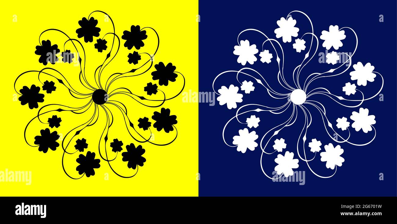 Style indien traditionnel et culturel Rangoli Mandala concept de la ligne d'art floral isolé sur fond jaune et bleu Illustration de Vecteur
