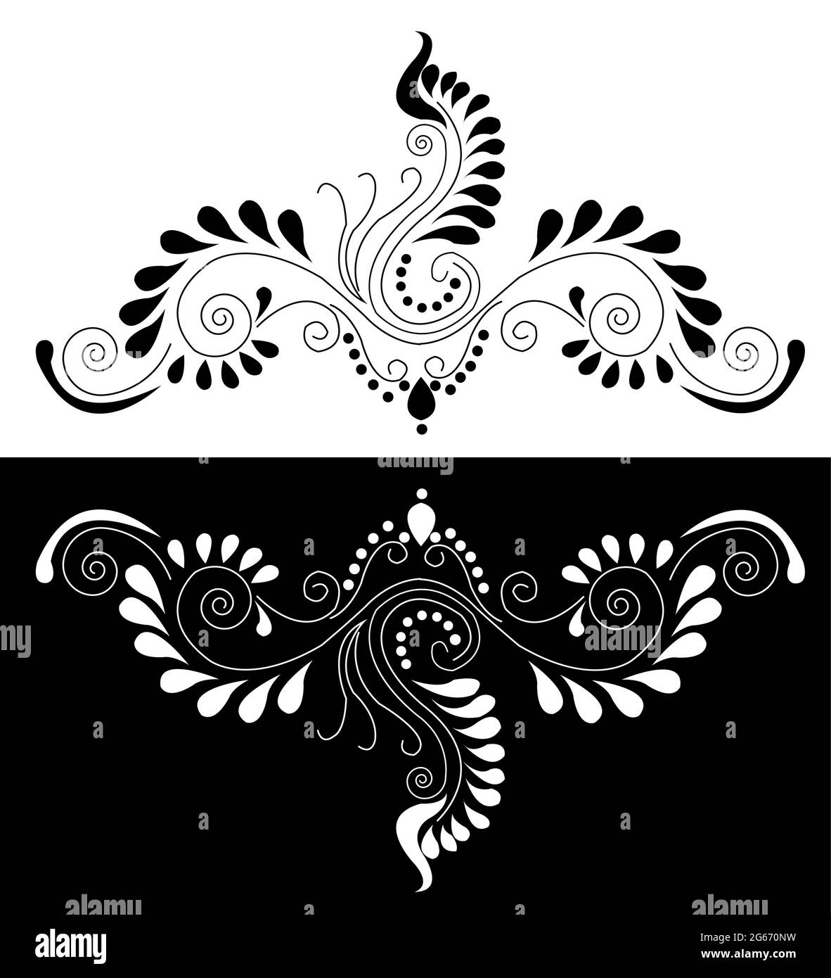 Décor indien traditionnel et culturel Border concept d'art floral isolé sur fond noir et blanc Illustration de Vecteur