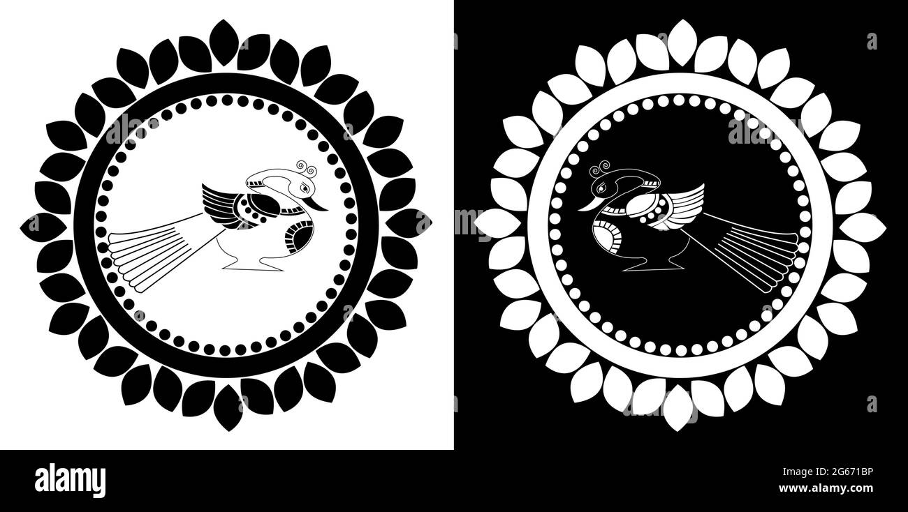 Beaux paons avec des plumes florales isolées sur fond noir et blanc - illustration vectorielle Illustration de Vecteur
