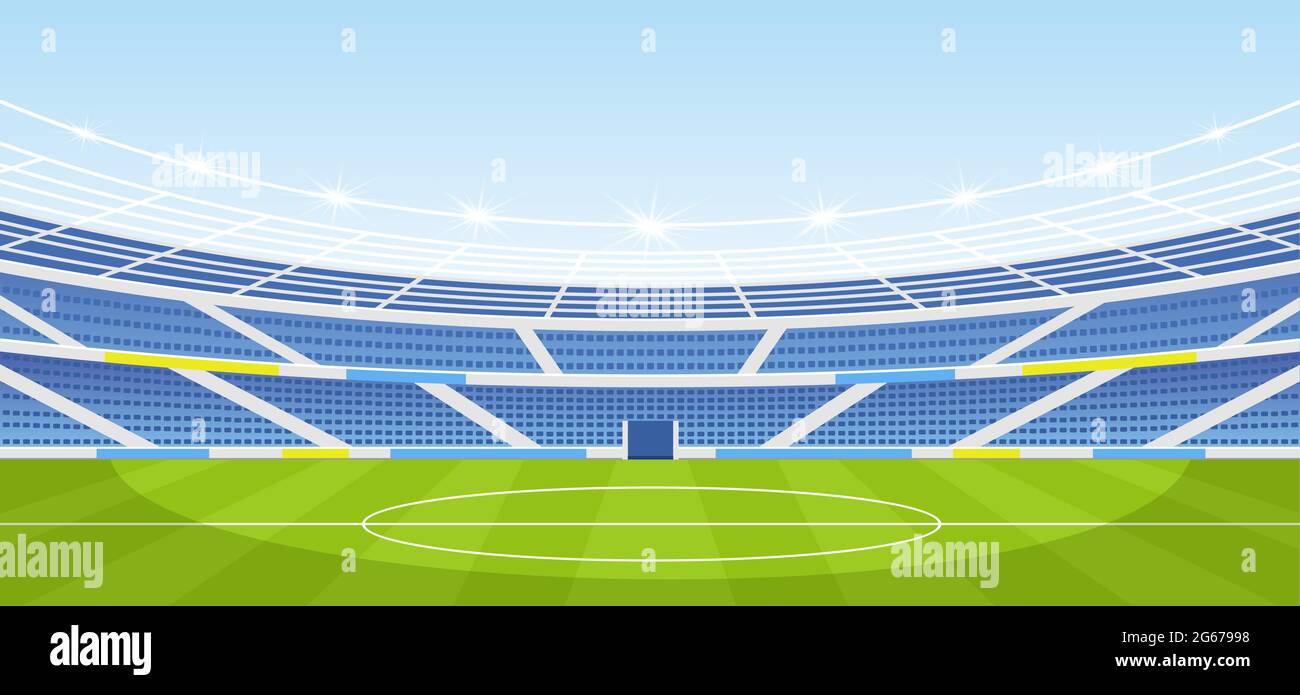 Illustration vectorielle d'un stade de sport vide avec des lumières dans un style de dessin animé plat. Illustration de Vecteur