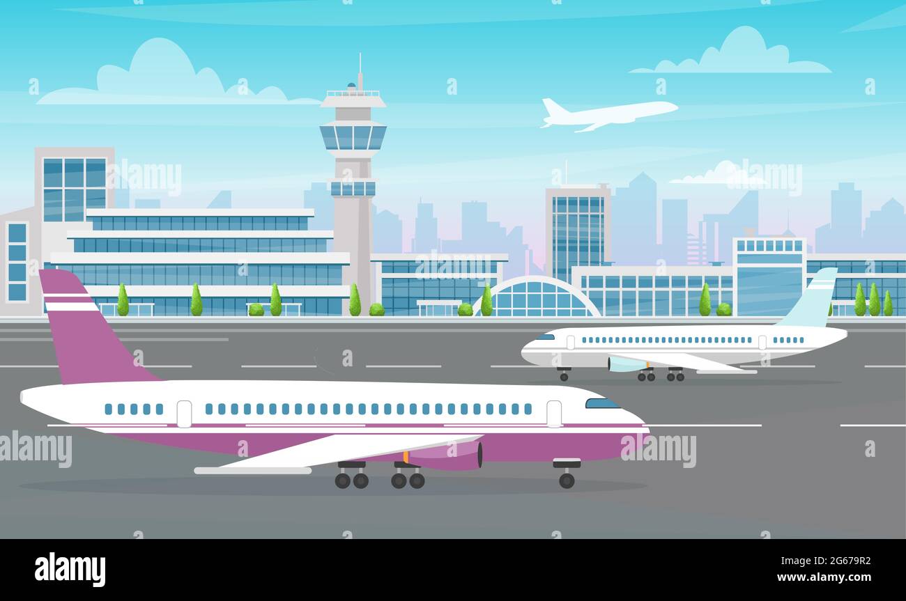 Illustration Du Terminal De L a roport Avec Un Grand Avion Et Un Avion Illustration Du Terminal De L a roport Avec Un Grand Avion Et Un Avion