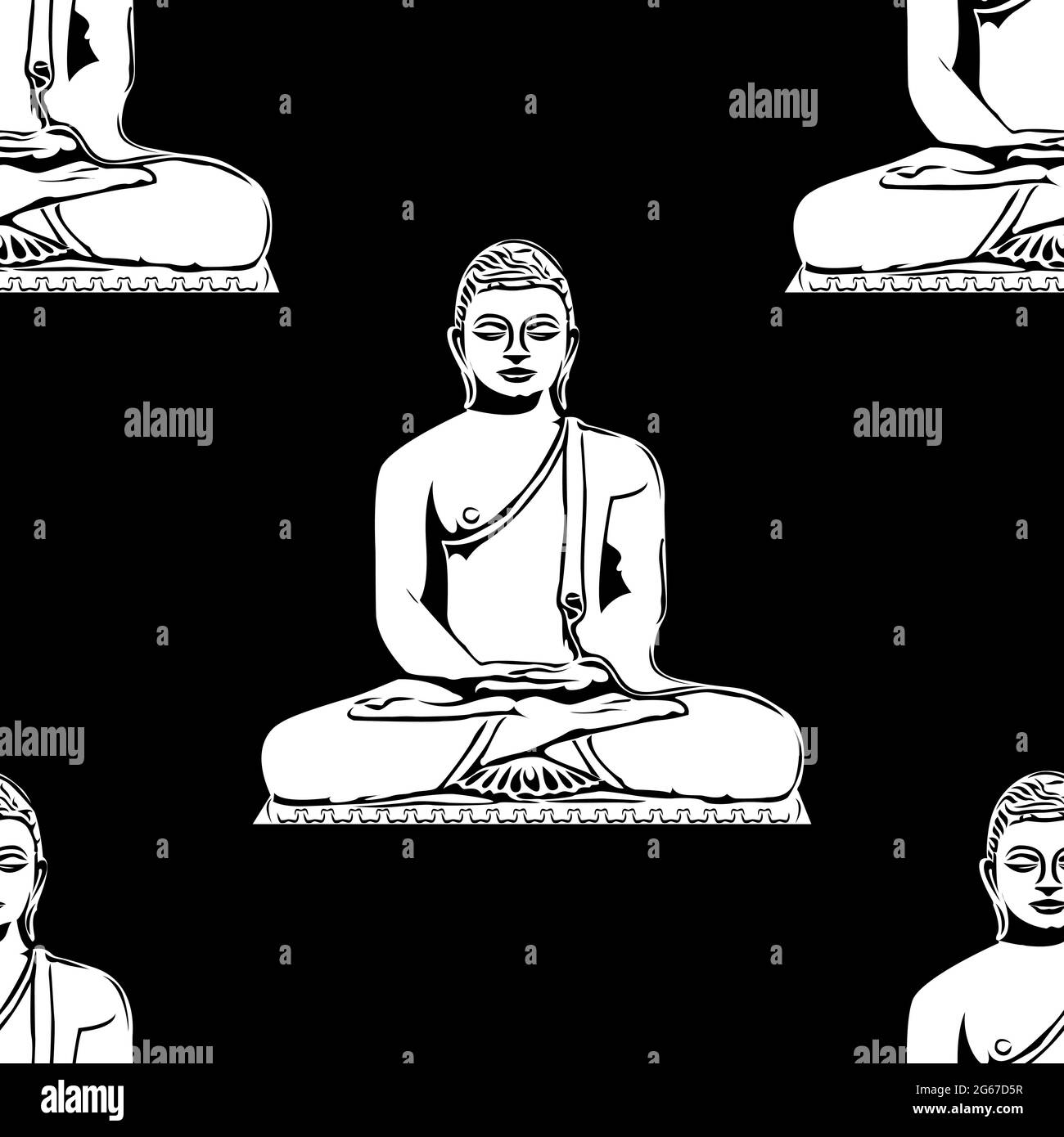 Schéma sans couture du bouddha de seigneur isolé sur fond noir Illustration de Vecteur