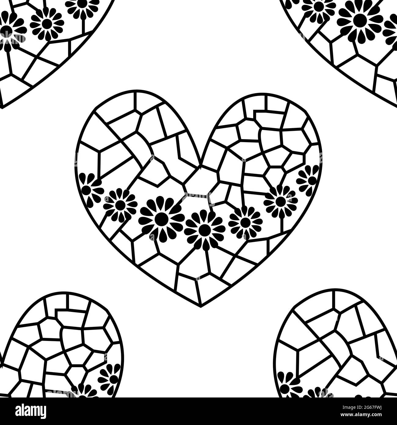 Motif rangoli le concept des fleurs sur le symbole coeur brisé est dans le motif sans couture Illustration de Vecteur