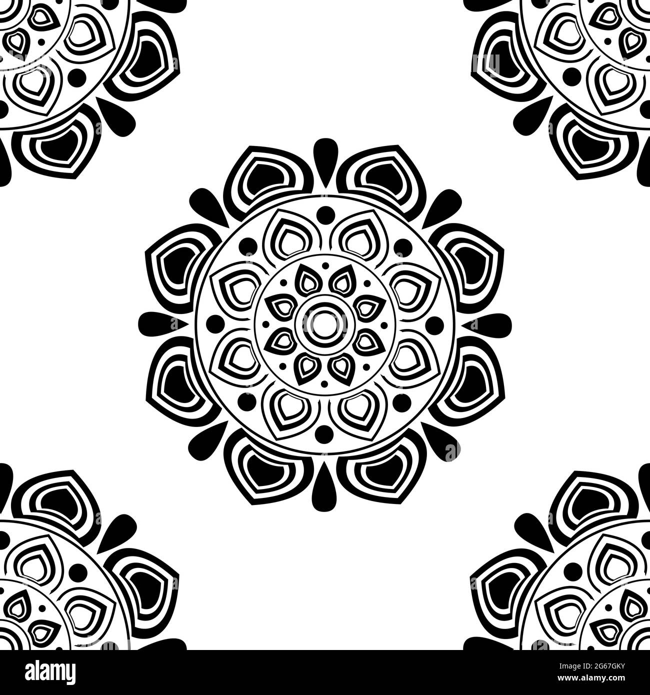 Le concept indien traditionnel et culturel Rangoli mandala de l'art floral isolé sur fond blanc est dans le modèle sans couture Illustration de Vecteur