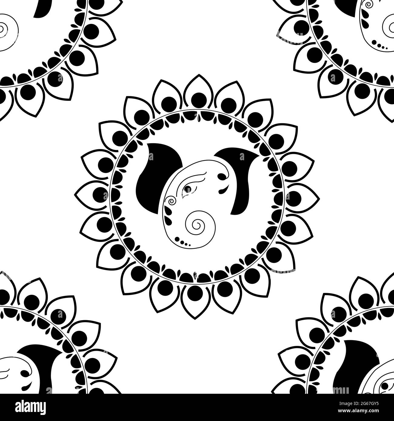 Indian hinhu dieu lord Ganesha concept de conception avec des fleurs isolées sur fond blanc est dans le modèle sans couture Illustration de Vecteur