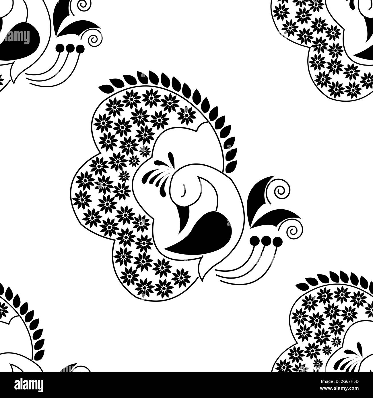 Magnifique concept Peacock avec plumes isolées sur fond blanc est dans un motif sans couture Illustration de Vecteur