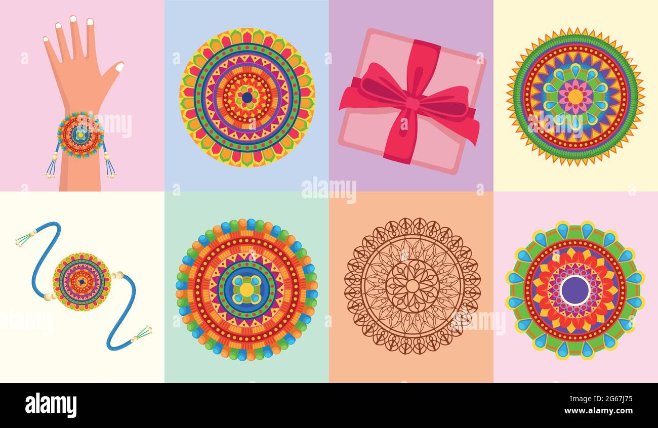 huit articles raksha bandhan Illustration de Vecteur