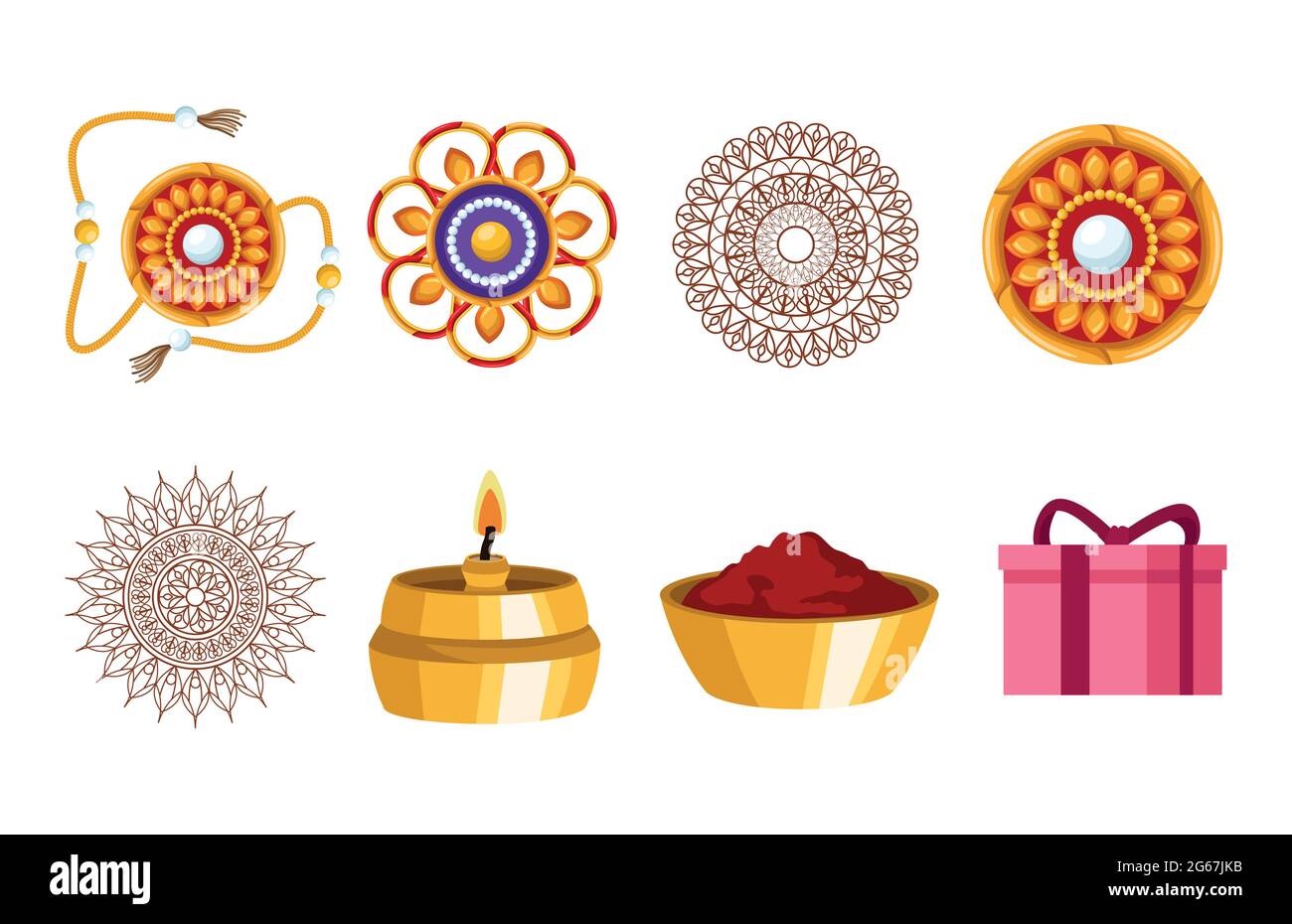 huit icônes de raksha bandhan Illustration de Vecteur