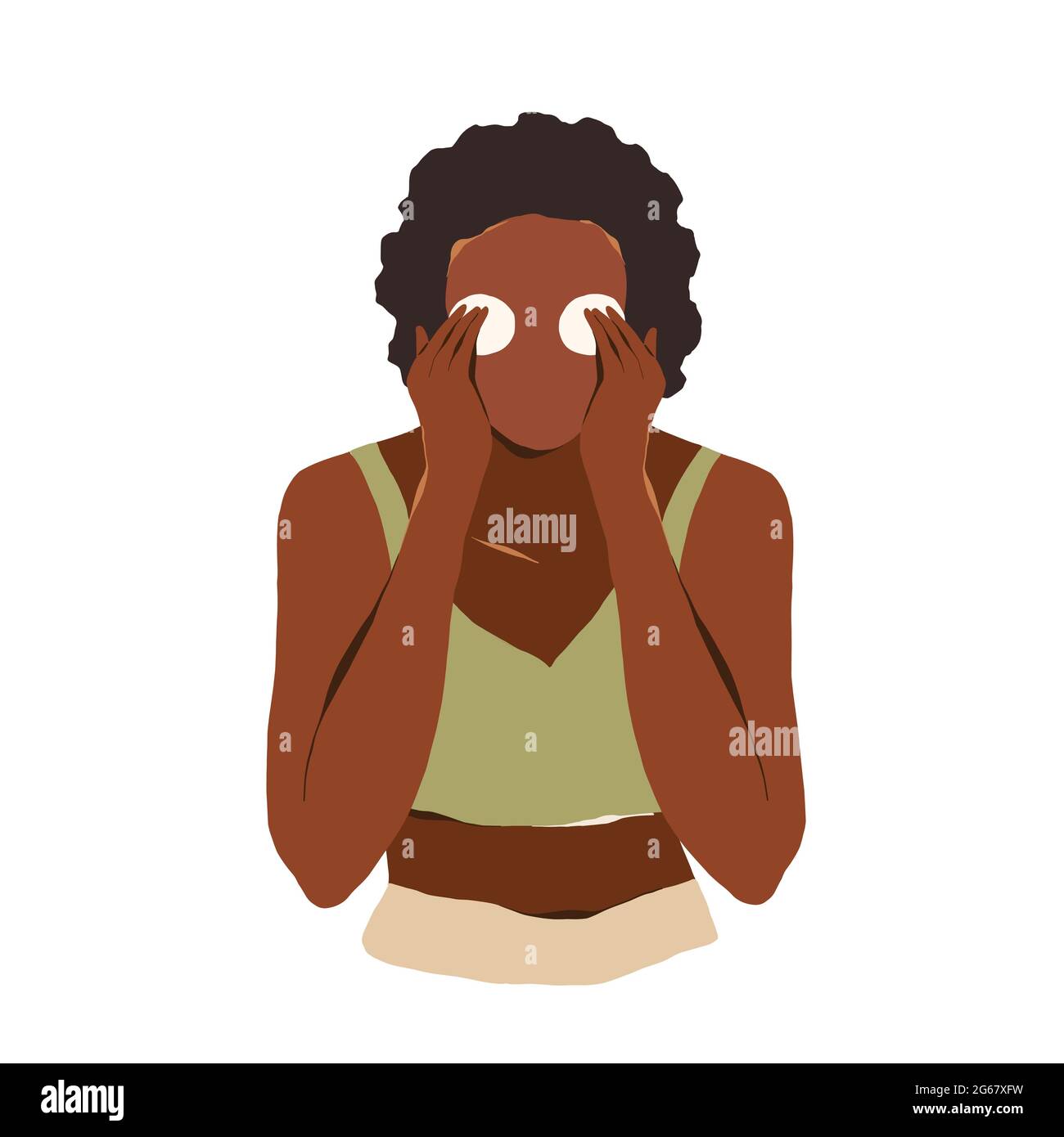 Femme afro-américaine démaquillant de ses yeux avec des coussins de coton, illustration vectorielle, portrait de femme abstraite, illustration vectorielle isolée dessus Illustration de Vecteur