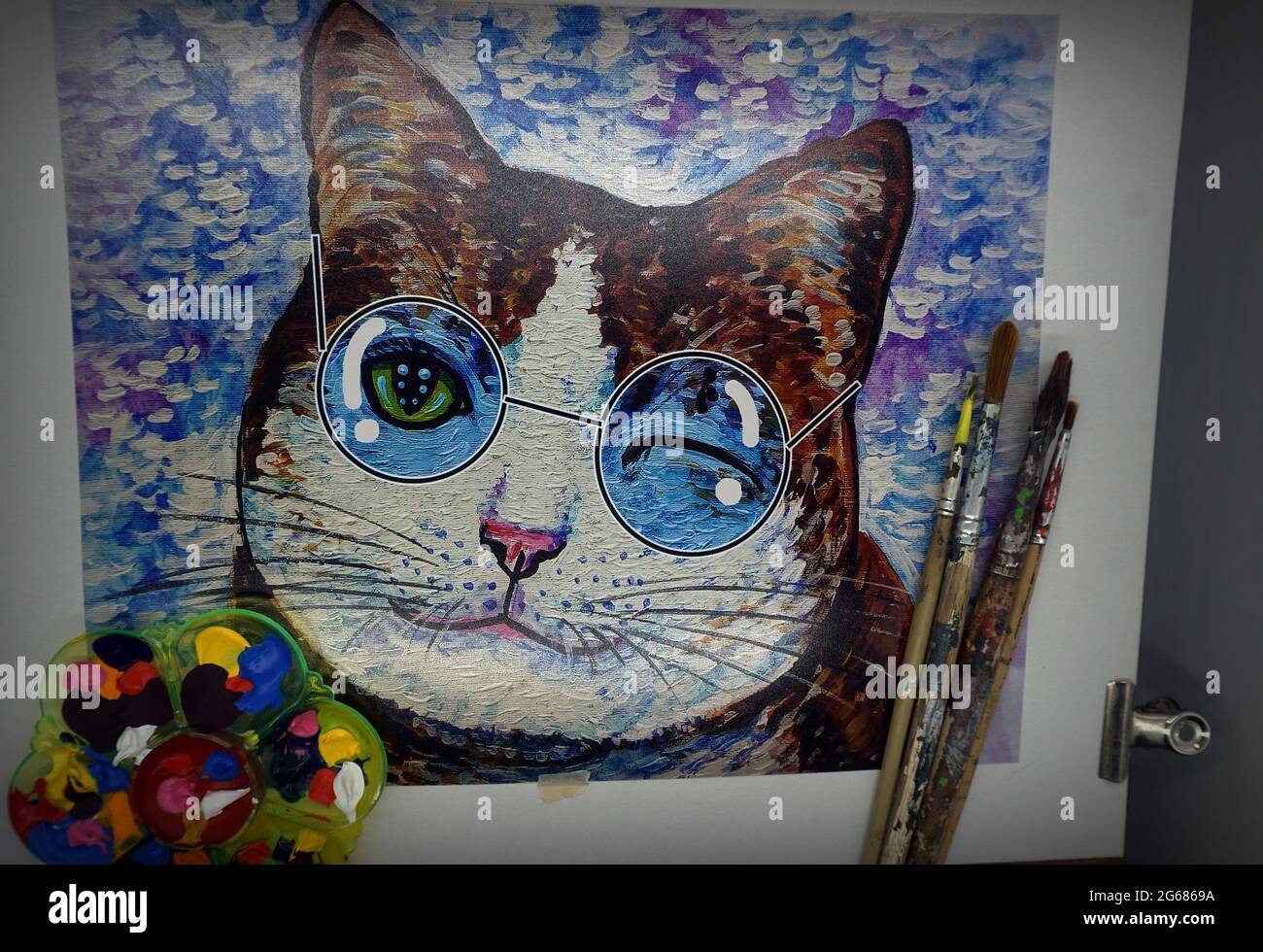 Dessin A La Main Moderne Peinture D Art Couleur D Huile Chat Mignon Palette Et Pinceau De La Galerie En Thailande Photo Stock Alamy