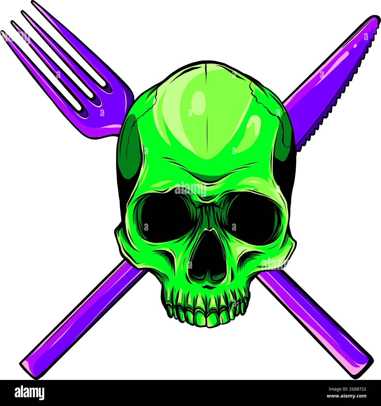 Crâne humain avec une cuillère et fourchette. Illustration pour la conception Illustration de Vecteur