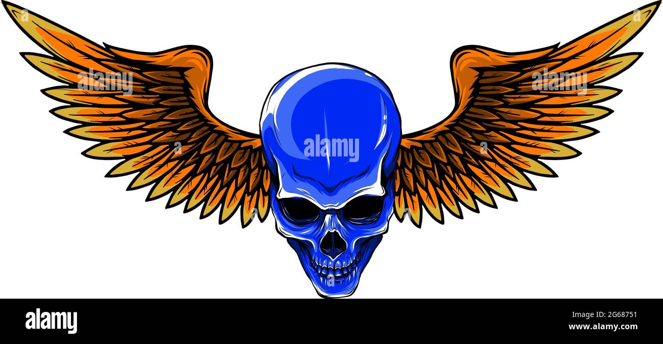 Illustration vectorielle du crâne avec ailes d'oiseau Illustration de Vecteur