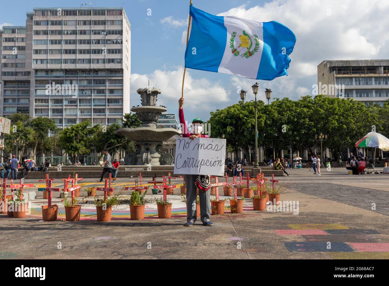 Manifestation au Guatemala demandant la démission du président Giammattei pour corruption et mauvaise gestion de la crise pandémique Banque D'Images