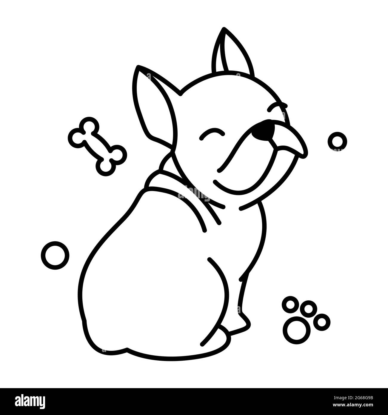 Dessin animé vectoriel ligne noire sur fond blanc d'un joli Bulldog français. Illustration de Vecteur