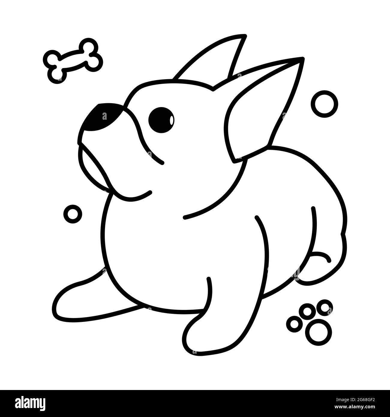 Dessin animé vectoriel ligne noire sur fond blanc d'un joli Bulldog français. Illustration de Vecteur
