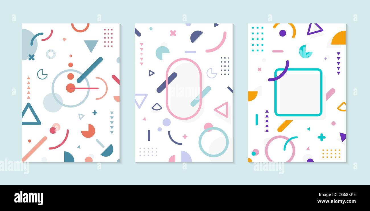 Ensemble de couverture brochure conception minimale motif géométrique couleur vive sur fond blanc. Illustration Vcetor Illustration de Vecteur
