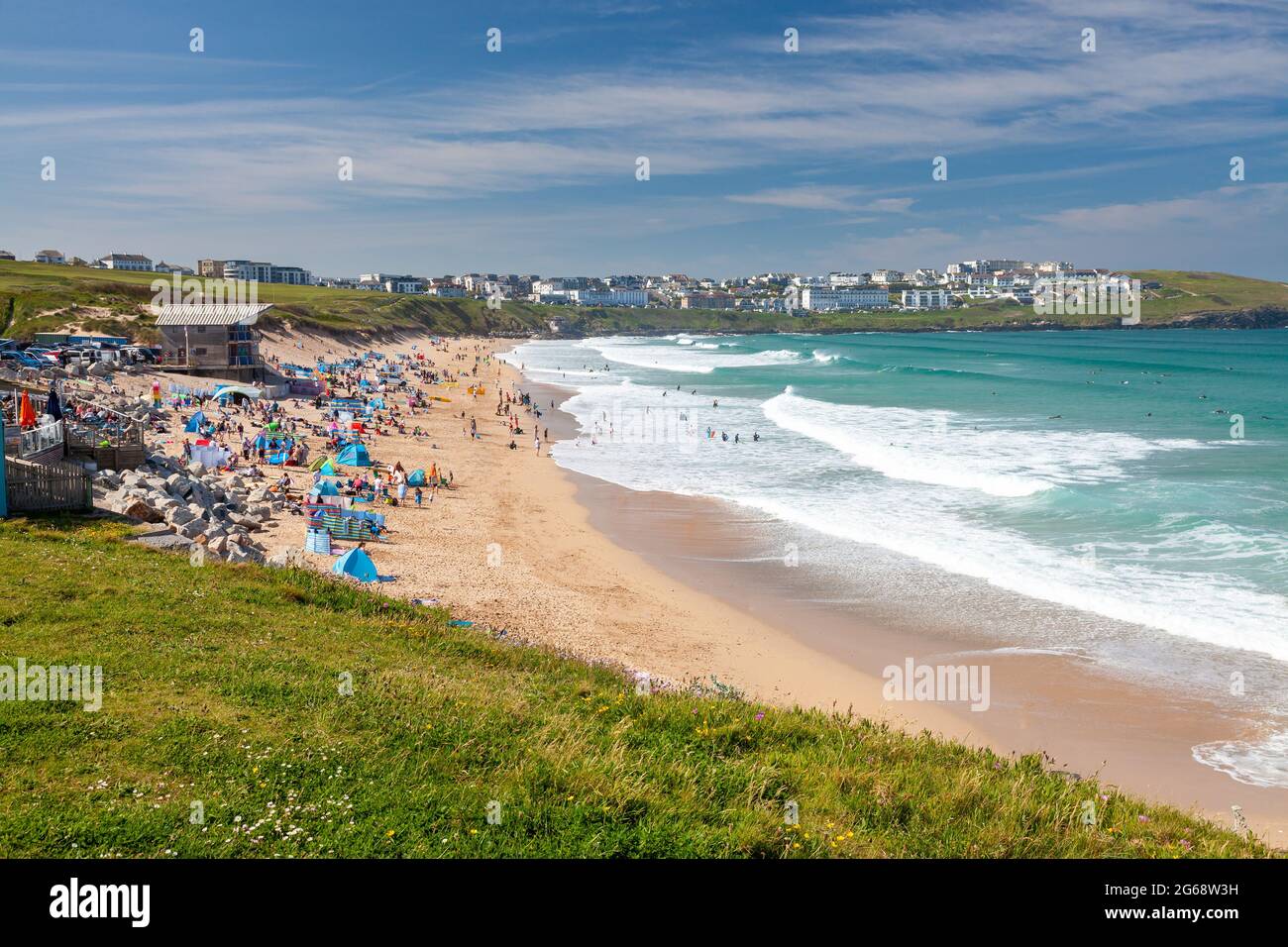 Vue sur Fistral Beach Newquay Cornwall Angleterre Royaume-Uni Banque D'Images