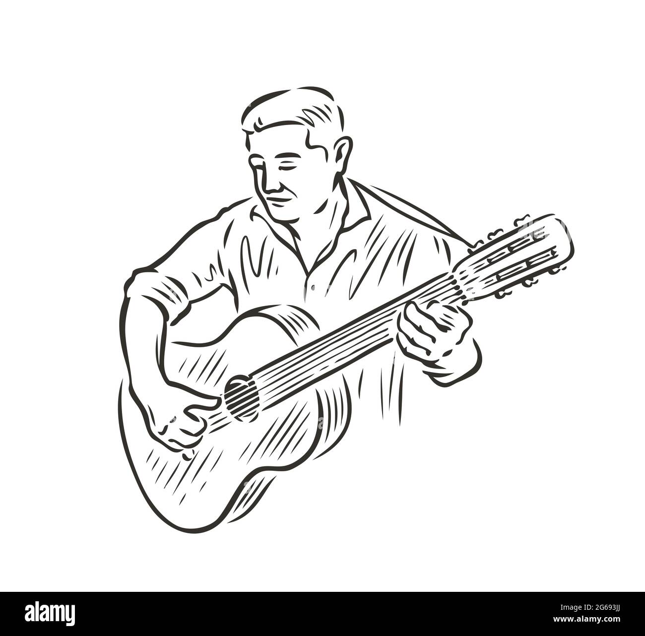 Homme jouant de la guitare. Concept musical dans un style vintage Illustration de Vecteur