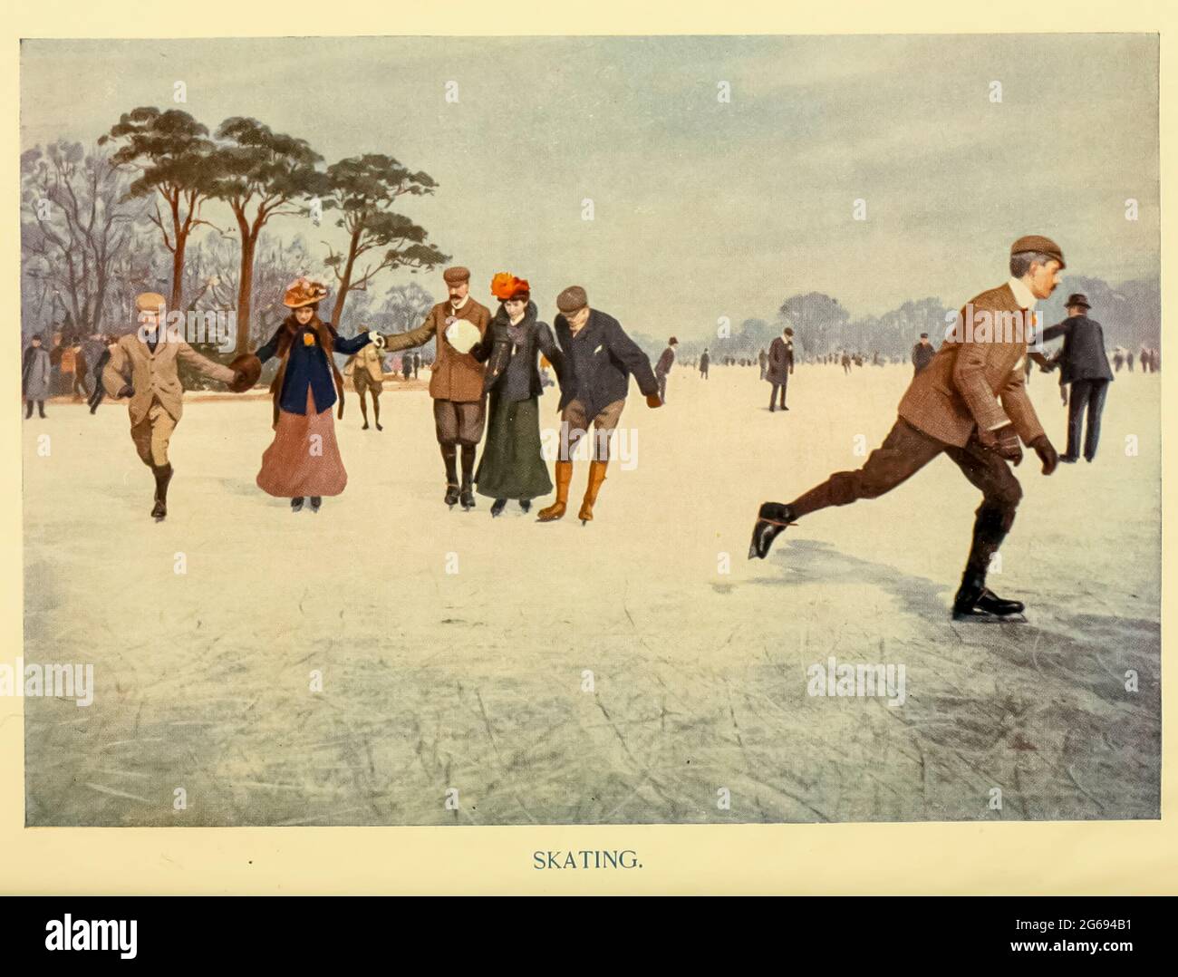 Patinage sur glace tiré du livre « English sport » d'Alfred Edward Thomas Watson, publié à Londres par Macmillan and Co. Limited et à New York par Macmillan Company. En 1903 Banque D'Images
