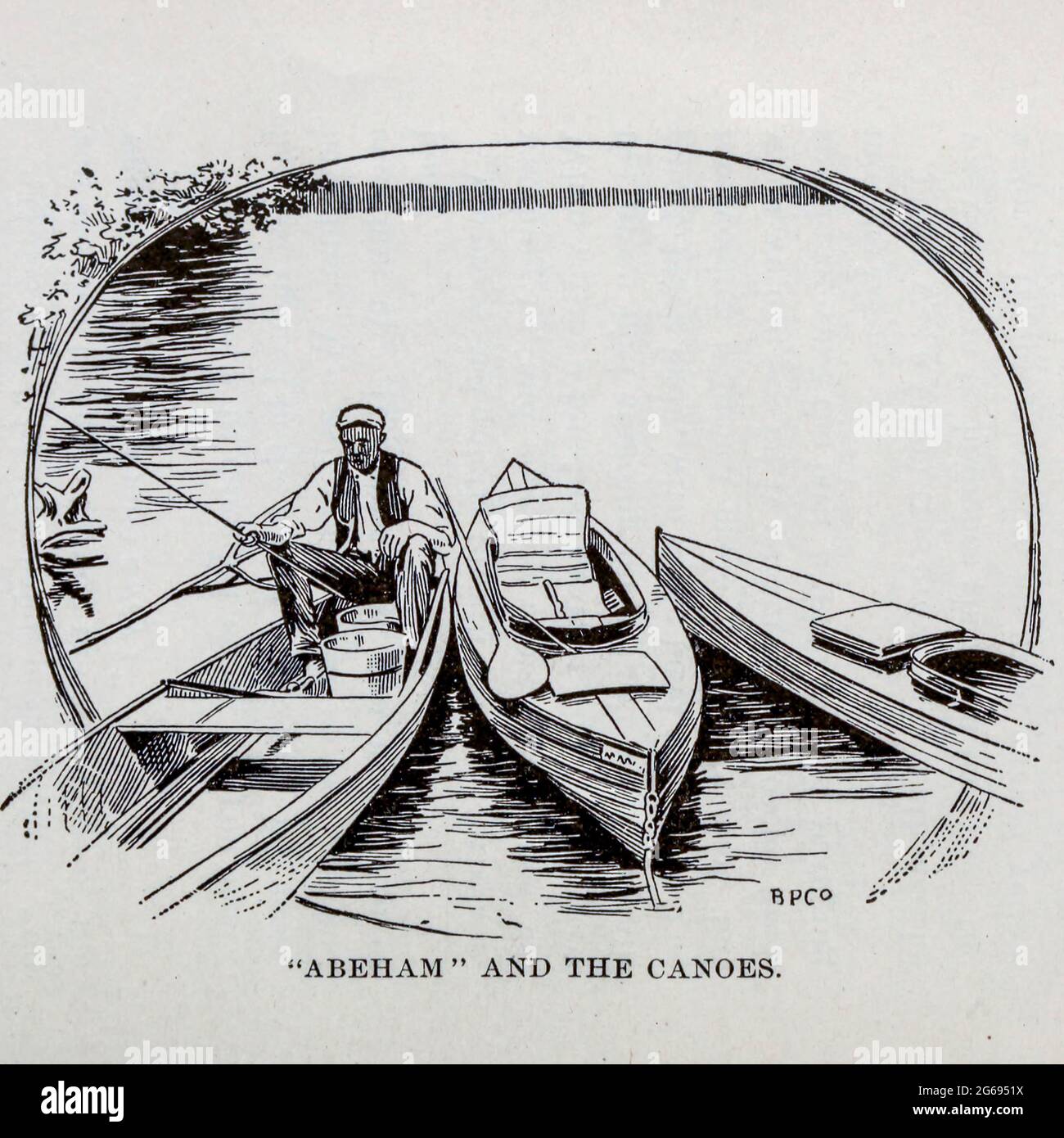 Ahawm et les canoës du livre « Athlétisme et sport de l'homme » de John Boyle O'Reilly, 1844-1890 publié à Boston, par la société d'édition Pilot en 1890. DÉDIÉ À CEUX QUI CROIENT QU'UN AMOUR POUR LE SPORT INNOCENT, L'EXERCICE LUDIQUE. ET LA JOUISSANCE DE LA NATURE, EST UNE BÉNÉDICTION DESTINÉE NON SEULEMENT POUR LES ANNÉES DE BOYHOTTE, MAIS POUR TOUTE LA VIE D'UN HOMME Banque D'Images