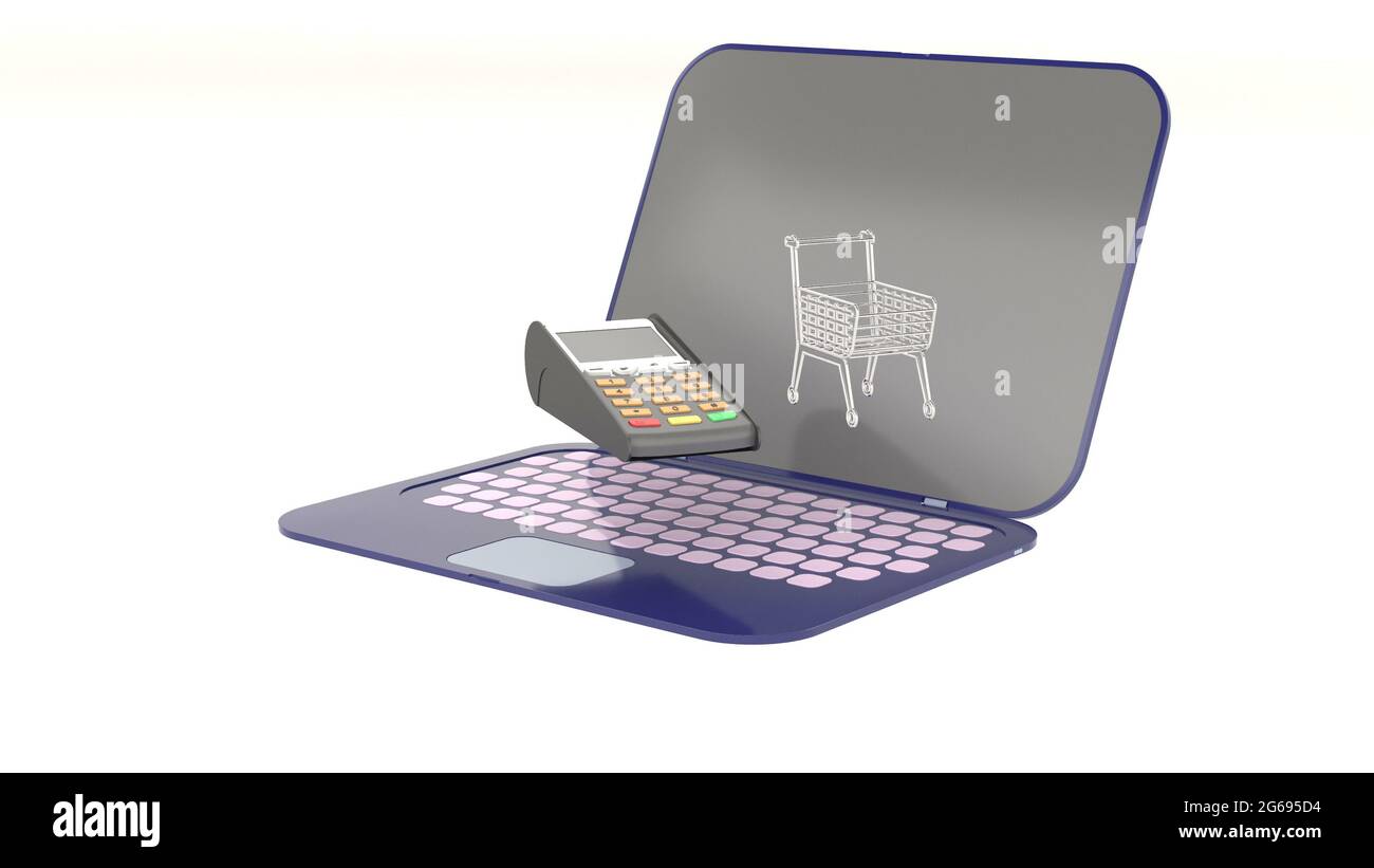 ordinateur portable ouvert caissière apparaissent Business technologie concept 3d rendu Banque D'Images