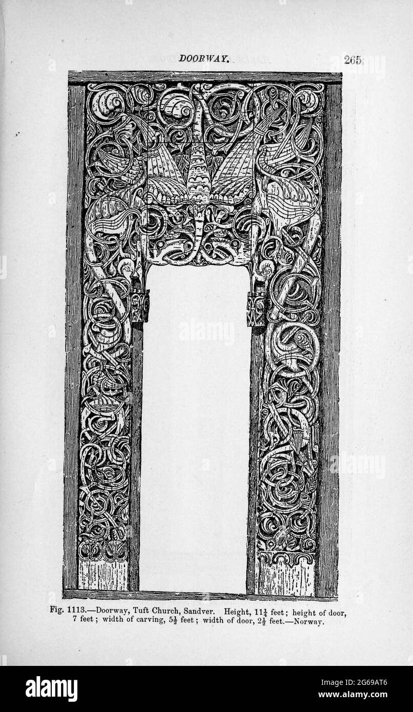 L'architecture Viking a décoré des salles et des portes sculptées dans le livre « The viking Age: The Early History, Manners, and Customs of the ancêtres of the English-Speaking nations » Volume 2 par du Chaillu, Paul B. (Paul Belloni), publié à New York par les fils de C. Scribner en 1890 Banque D'Images