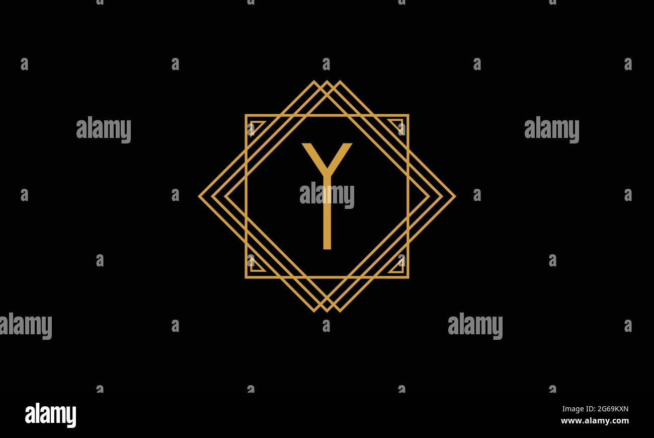 Lettre y art déco logo minimalstic de couleur or isolé sur fond noir avec cadre carré Illustration de Vecteur