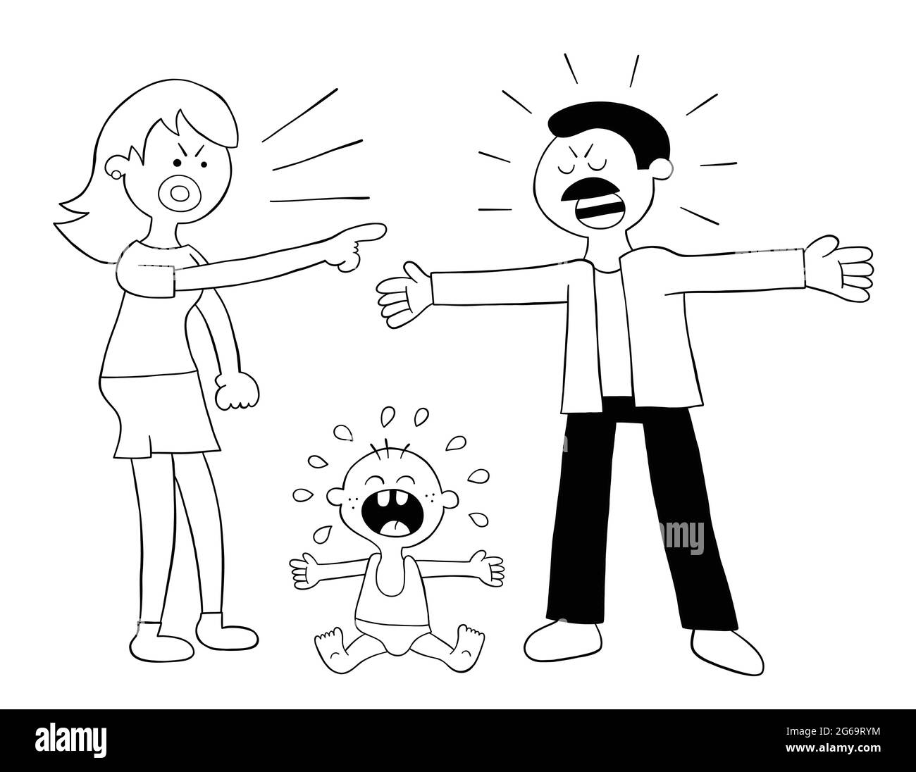 Dessin Anime Parents Luttant Et Pleurs De Bebe Illustration Vectorielle Contour Noir Et Couleur Blanche Image Vectorielle Stock Alamy