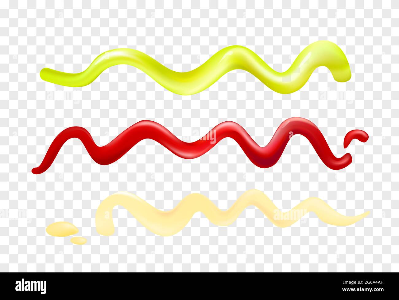 Illustration vectorielle ensemble coloré de bandes représentant différentes sauces, ketchup, mayonnaise, taches de wasabi sur fond transparent. Illustration de Vecteur