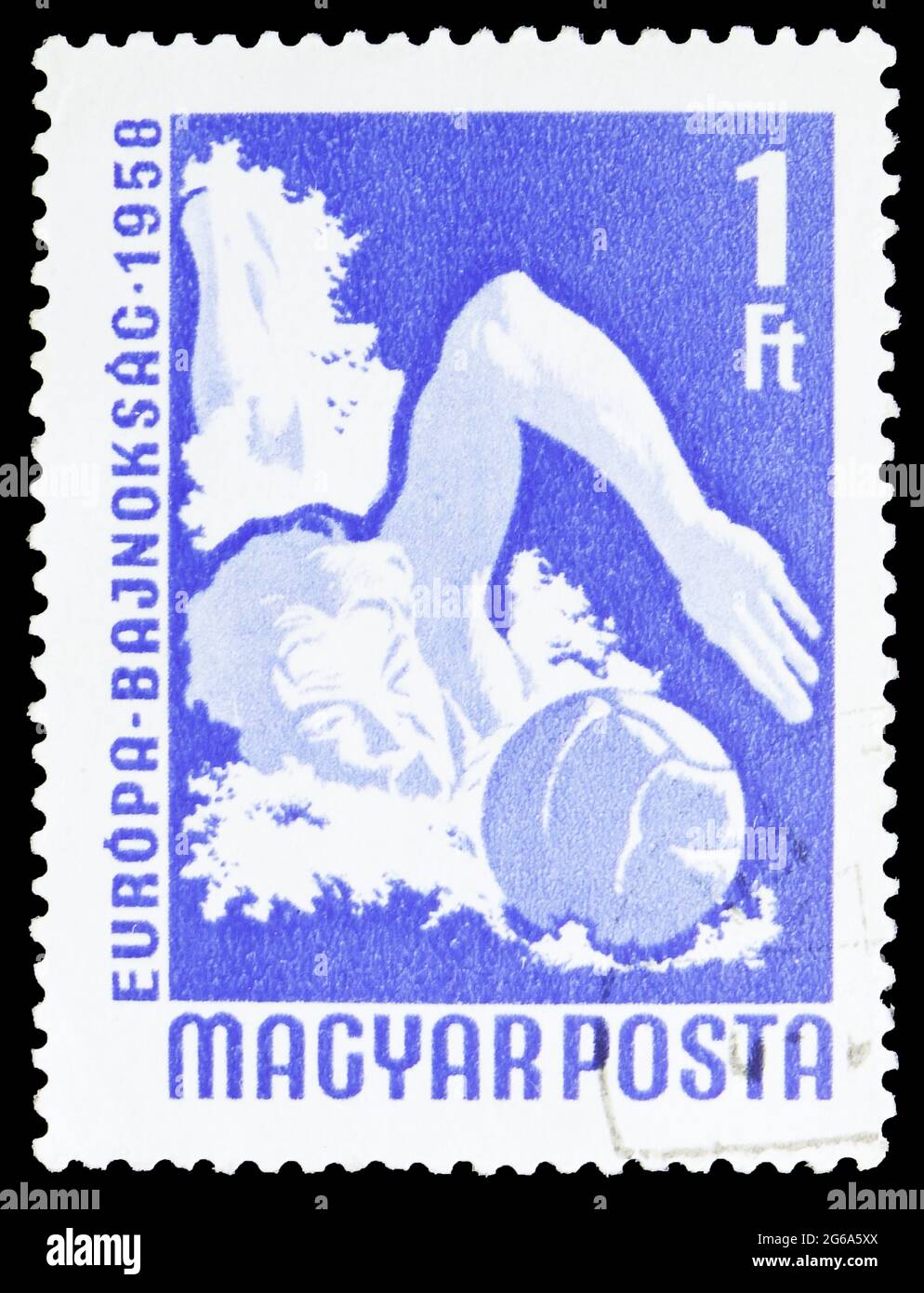 MOSCOU, RUSSIE - 18 AVRIL 2020 : timbre-poste imprimé en Hongrie montre Water-Polo, LEN European Aquatics Championships, Sports Championships, Budapes Banque D'Images