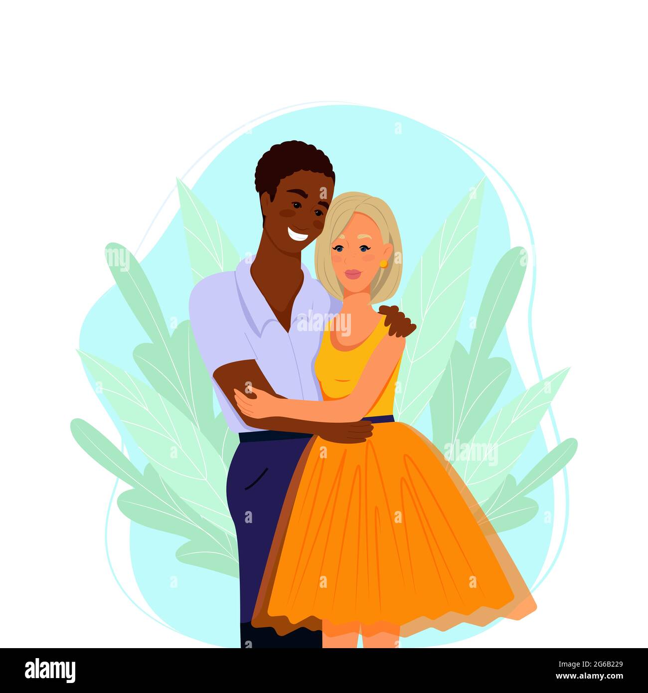 Couple multiracial amoureux, illustration vectorielle de style plat. Famille multiethnique Illustration de Vecteur