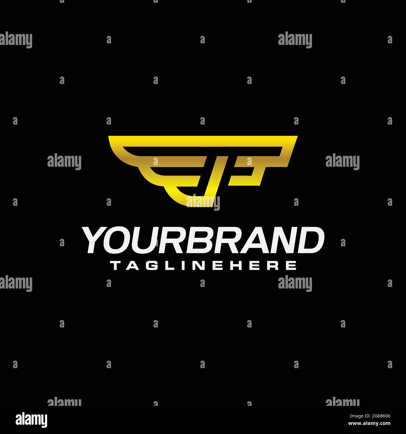 Logo ailes de luxe avec lettre F. Or élégant Illustration de Vecteur