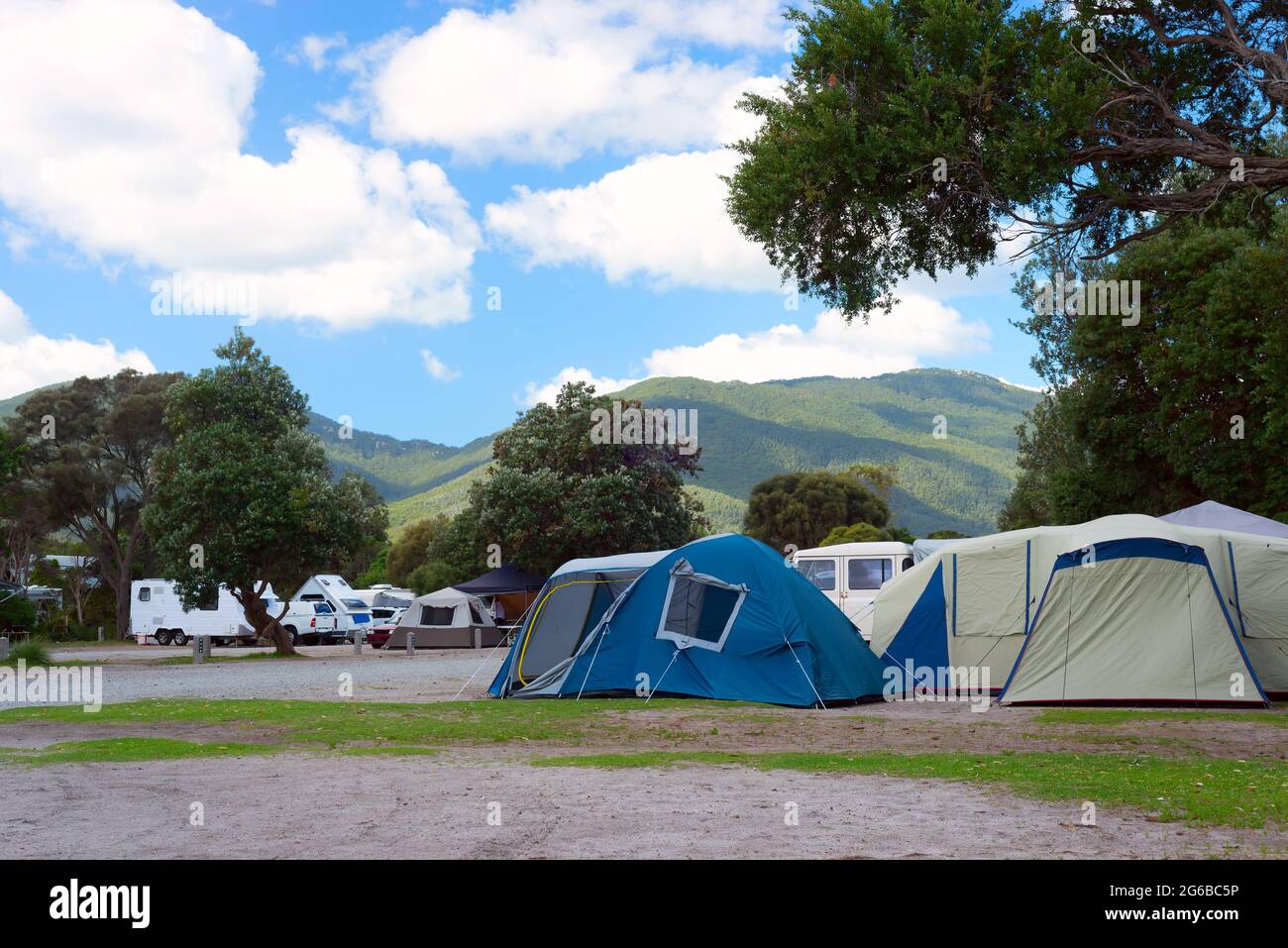 Tentes de camping à Wilson Promontory, Australie. Banque D'Images
