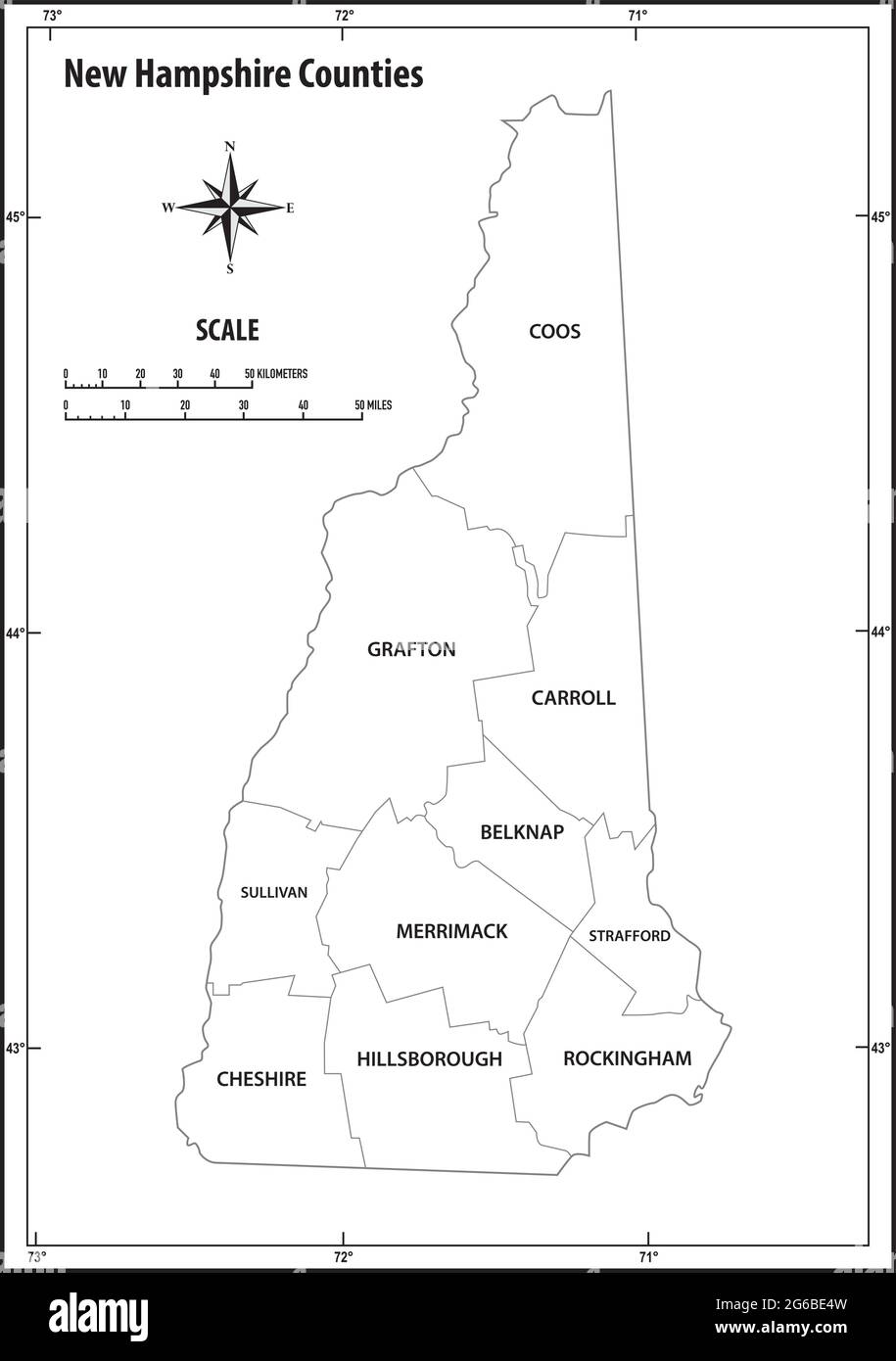 carte vectorielle administrative et politique de l'état du new hampshire en noir et blanc Illustration de Vecteur