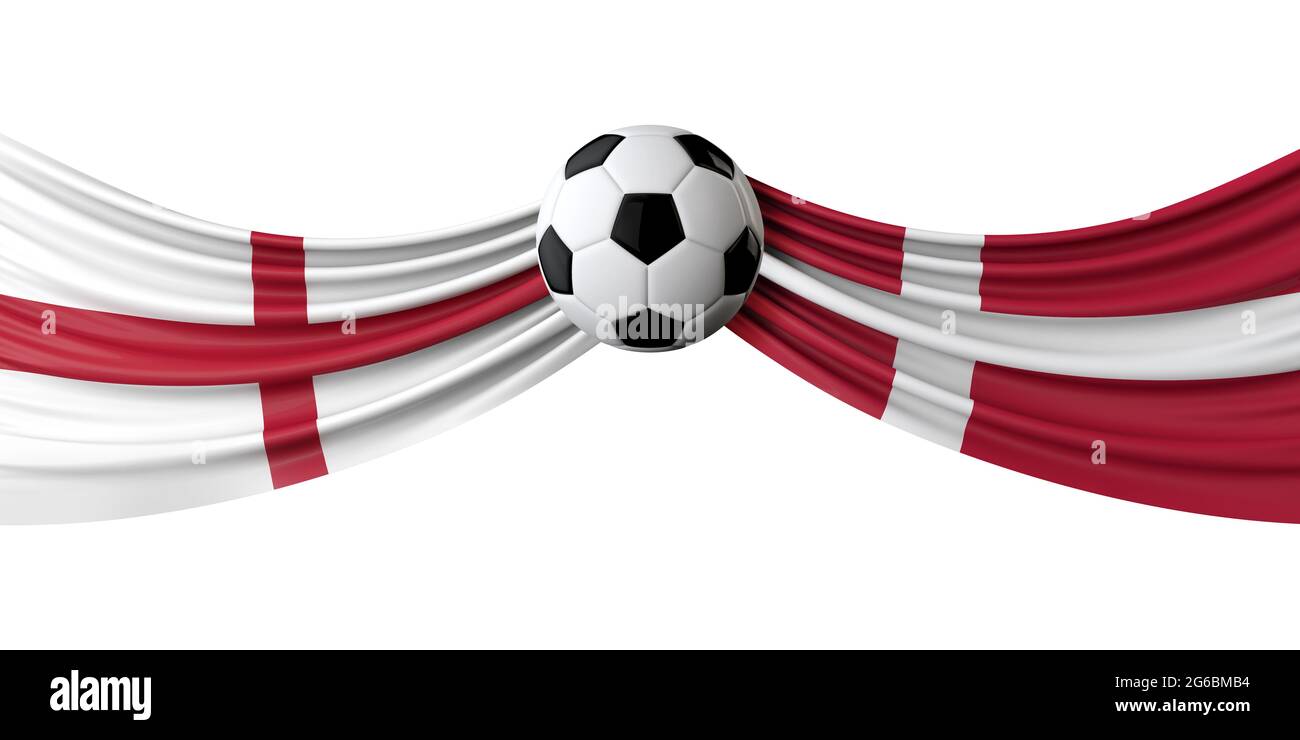 Angleterre contre. Match de football du Danemark. Drapeaux et football. Rendu 3D Banque D'Images