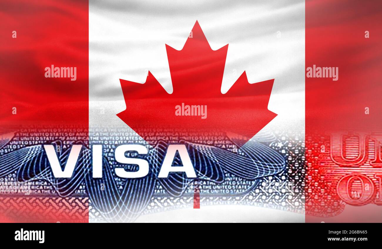 Document Visa des États-Unis d'Amérique, avec drapeau du Canada en  arrière-plan Photo Stock - Alamy