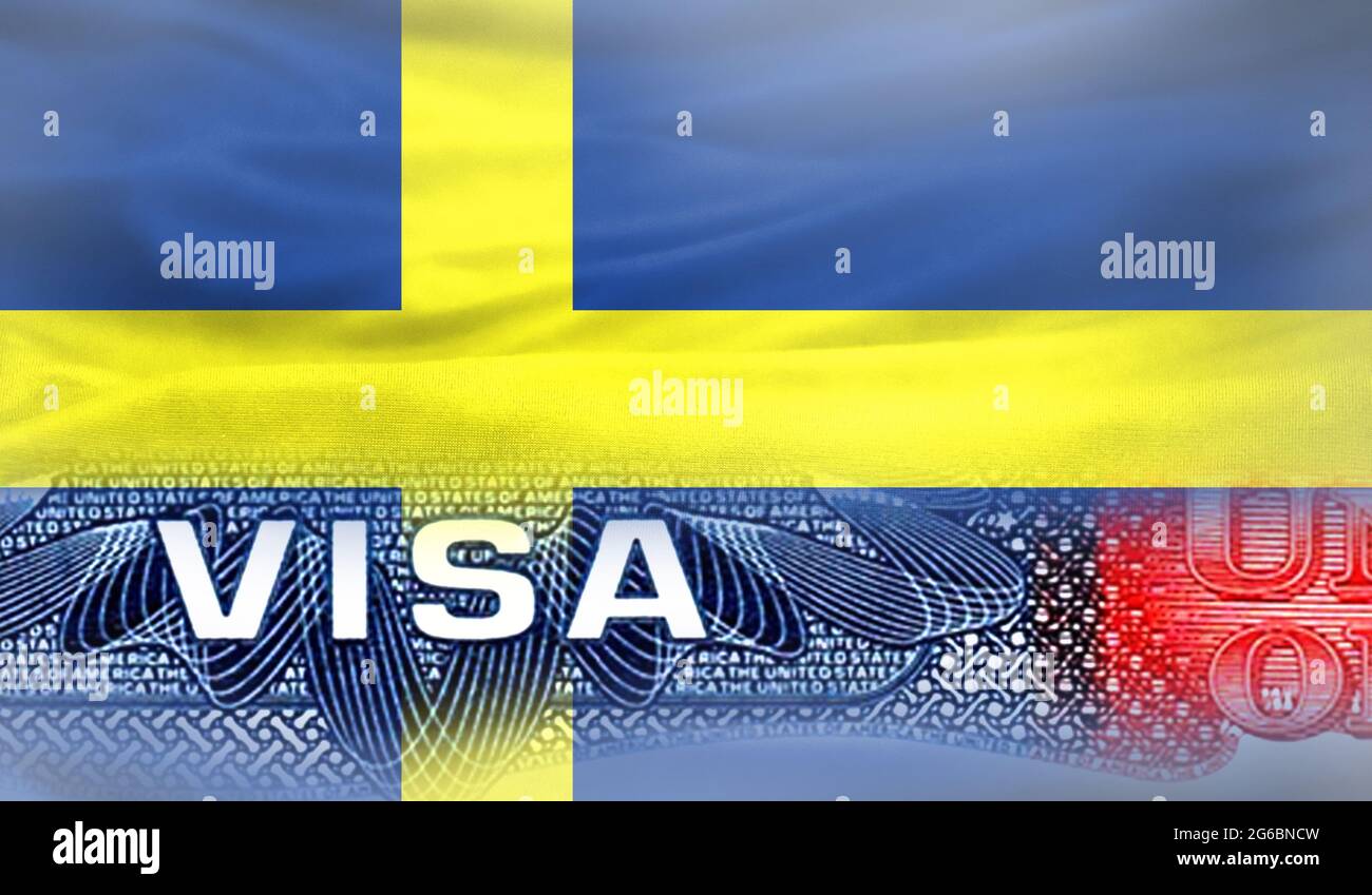 Visa document des États-Unis d'Amérique, avec drapeau de la Suède en  arrière-plan Photo Stock - Alamy