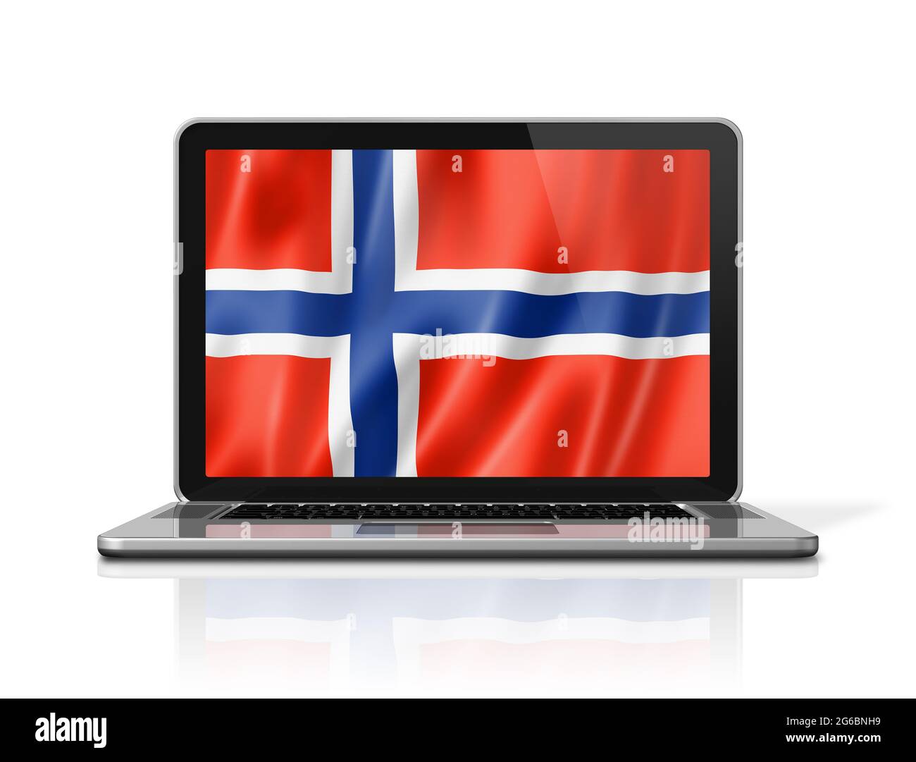 Drapeau norvégien sur écran d'ordinateur portable isolé sur blanc. Rendu de l'illustration 3D. Banque D'Images