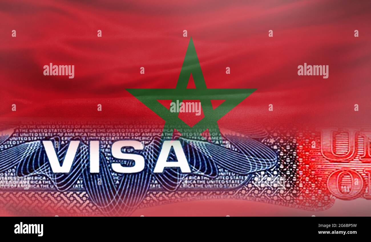 Document Visa des Etats-Unis d'Amérique, avec le drapeau du Maroc en  arrière-plan Photo Stock - Alamy